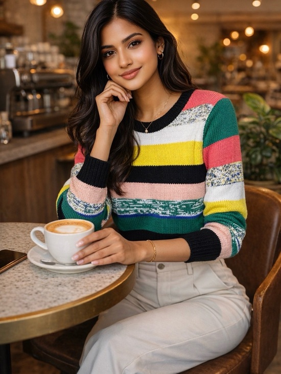 CAbi Sweaters - Cabi Colorblock Striped Crewneck Sweater - Multicolor Sz M
